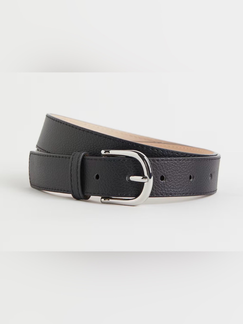 H&M Black Textured Leather Belt with Silver Buckle